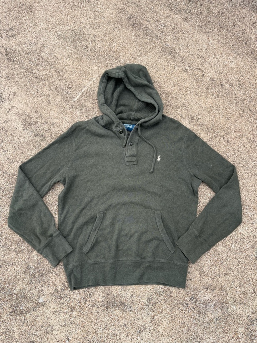 Ralph Lauren Olive Hooded Knit Pullover Sweatshirt